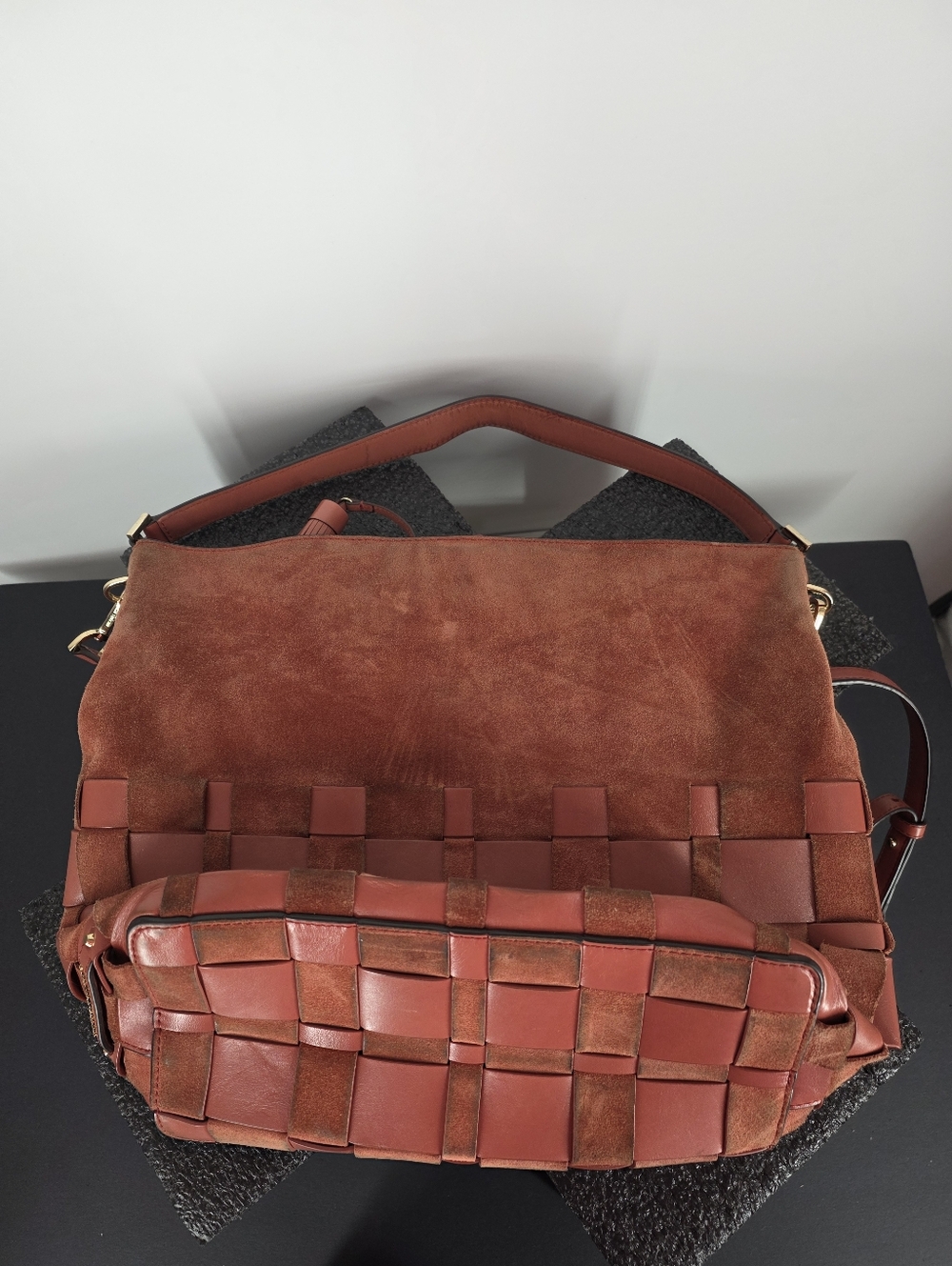 Michael Kors Rust Brown Woven Suede Hobo Bag - Picture 8 of 9